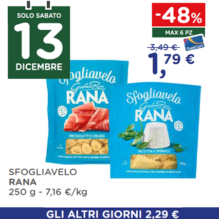 Solo sabato 13 dicembre