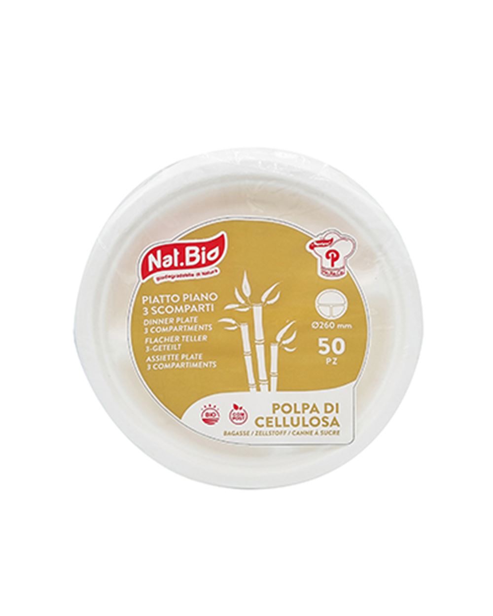 PIATTO 26 CM 3 SCOMPARTI  NAT. BIO 50 pezzi 