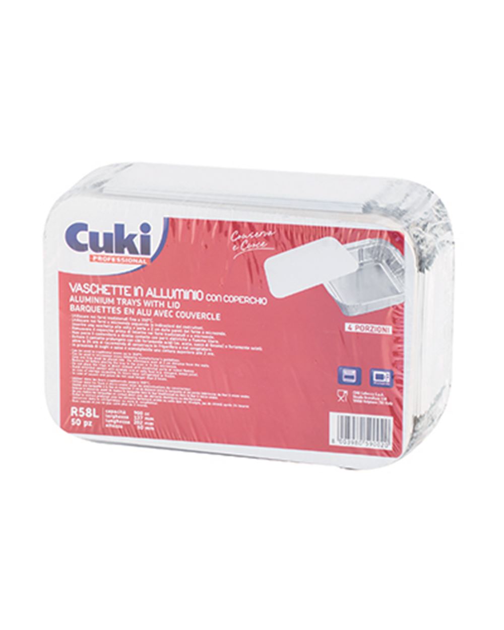 CONTENITORE IN ALLUMINIO CON COPERCHIO RETTANGOLARE R58L 4 PRZ  CUKI  50 pezzi 