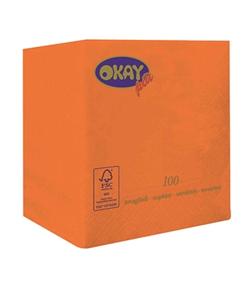 TOVAGLIOLI 2 VELI 25X25 MANDARINO OKAY 100 pezzi TOVAGLIOLI 2 VELI 25X25 MANDARINO OKAY 100 pezzi