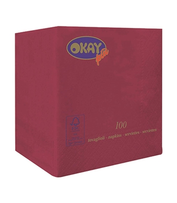 TOVAGLIOLI 2 VELI 25X25 BORDEAUX OKAY 100 pezzi TOVAGLIOLI 2 VELI 25X25 BORDEAUX OKAY 100 pezzi