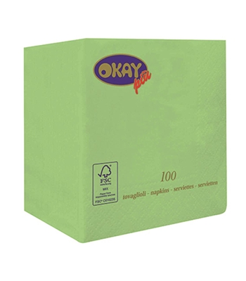 TOVAGLIOLI 2 VELI 25X25 VERDE POMM. OKAY 100 pezzi TOVAGLIOLI 2 VELI 25X25 VERDE POMM. OKAY 100 pezzi