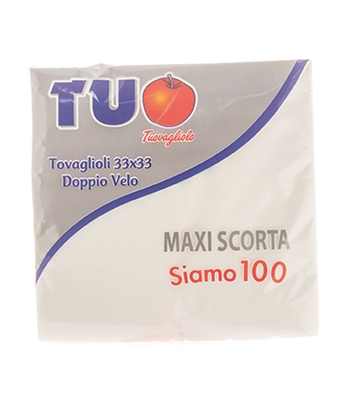 TOVAGLIOLI BIANCHI 2 VELI 33X33 CM TUO 100 pezzi TOVAGLIOLI BIANCHI 2 VELI 33X33 CM TUO 100 pezzi